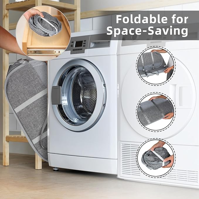 100L Collapsible Laundry Baskets, Tear Proof Pop Up Laundry Hamper with Dual Handles, Large Foldable Laundry Basket, Easy to Carry Laundry Hamper for Home, Laundry Room, Bedroom, Dorm, Travel Grey