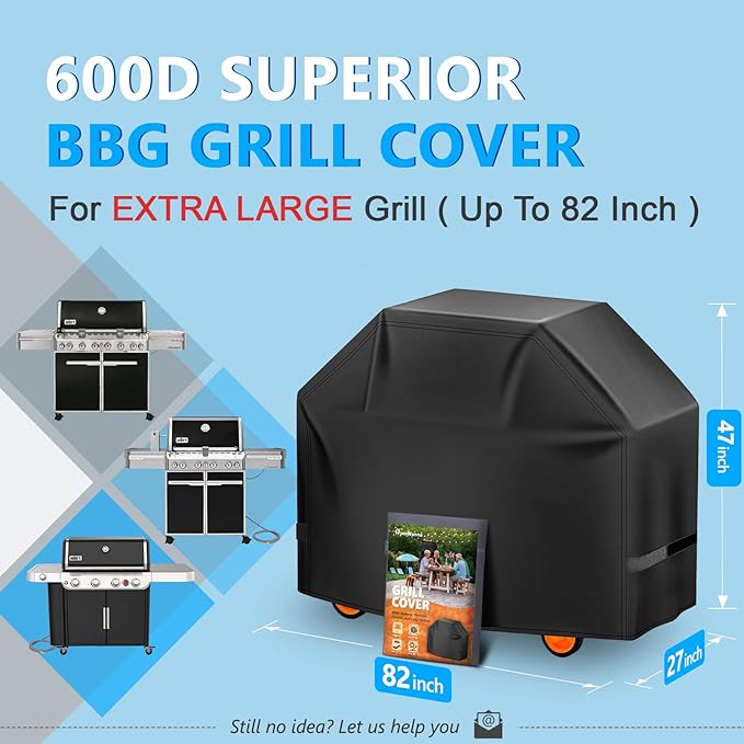 Grill Cover 82 Inch - Extra Large Gas BBQ Cover for Outdoor Grill - 600D Outside Barbecue Covers Waterproof Heavy Duty for Weber, Dyna-glo, Char-Broil, Nexgrill, Brinkmann, Monument (Grey)