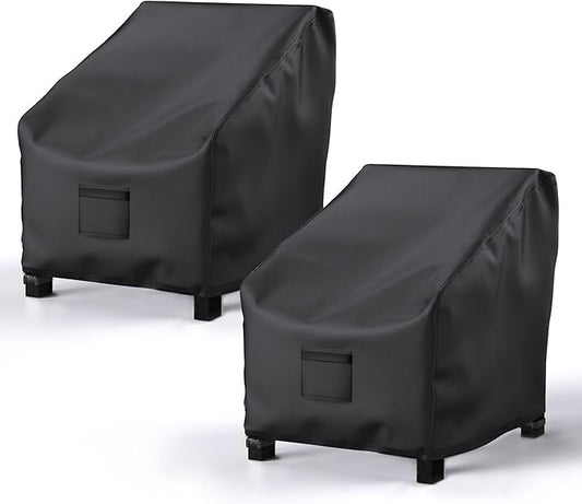 Patio Chair Covers for Outdoor Furniture Waterproof 2 Pack, Lawn Chair Covers 600D Heavy Duty Oxford Cloth, Large Covers for Lounge Lawn Deep Seat Black 36" W×34" D×32" H