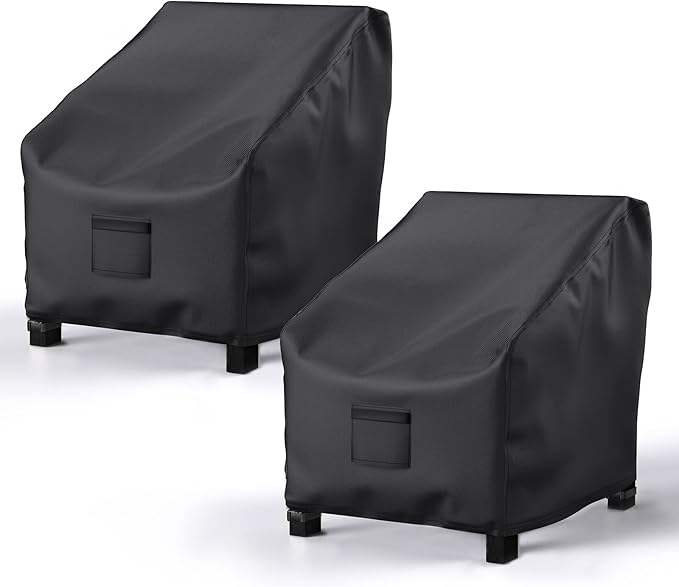Patio Chair Covers for Outdoor Furniture Waterproof 2 Pack, Lawn Chair Covers 600D Heavy Duty Oxford Cloth, Large Covers for Lounge Lawn Deep Seat Black 33" W×34" D×31" H