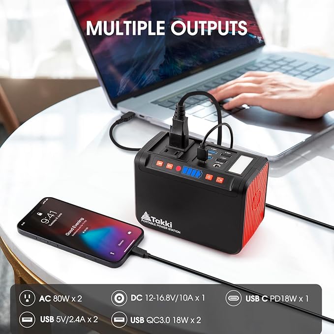 Takki 111Wh Portable Power Station with Carrying Case Bag, Camping Generator Lithium Battery with Peak 120W AC Outlet USB Ports for for Home Power Outages Outdoor Camping