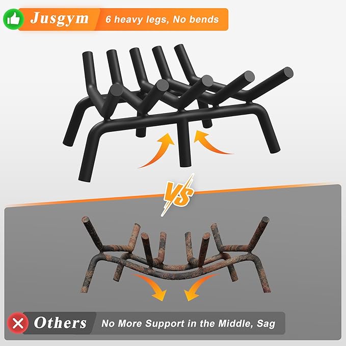 Fireplace Grate 17 Inch with 6 Support Legs, Round Solid Steel Heavy Duty Fireplace Log Holder, Fireplace Log Grate for Indoor Fireplace & Outdoor Firepit