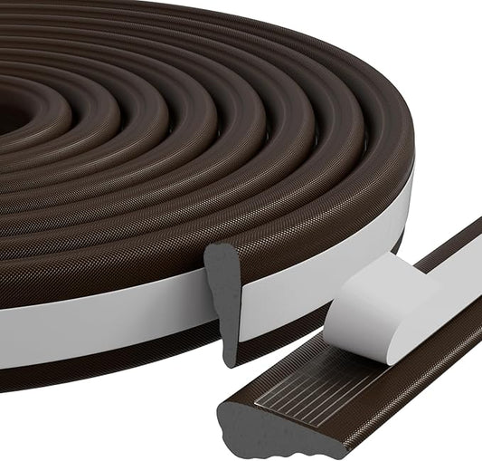 1 Pack*16.4 Ft Self-Adhesive Wedge Foam Window Weather Stripping Door Seal Strip, Soundproof Exterior Front Door Frame Gap Filler, Draft Stopper Foam Tape Noise Light Blocker (Brown)