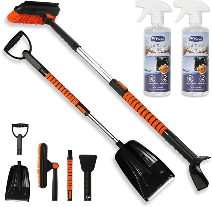 6-in-1 Car Snow Removal Kit with Windshield De-Icer | 40" Extendable Snow Brush & Ice Scraper, Detachable Snow Shovel, 180ยฐ Rotating Head, Foam Grip | Winter Windshield Cleaner for Cars, Trucks & SUVs