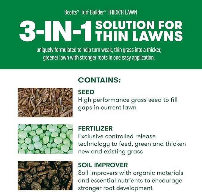 Scotts Turf Builder Thick'R Lawn Sun and Shade, Combination Seed, Fertilizer and Soil Improver, Thickens Thin Grass, 12 lbs., 2-Pack