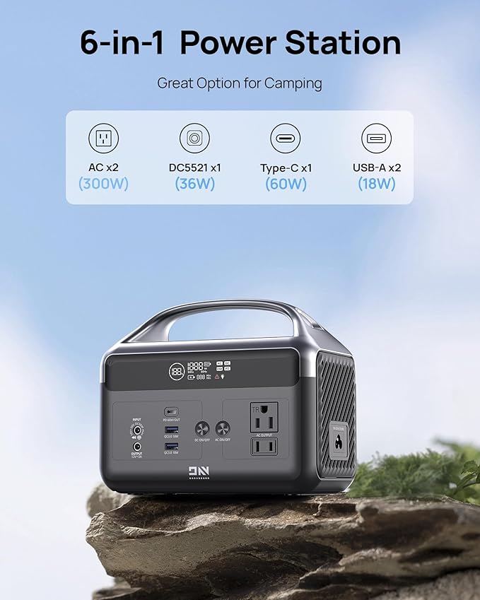 Portable Power Station 56000mAh, 179.2Wh Solar Generator LiFeP04 Battery with 2 AC Outlets 300W (600W Surge), 1.5hrs Fast Charging, Power Bank for Home Use, Outdoor Camping, Emergency, RVs, Outage
