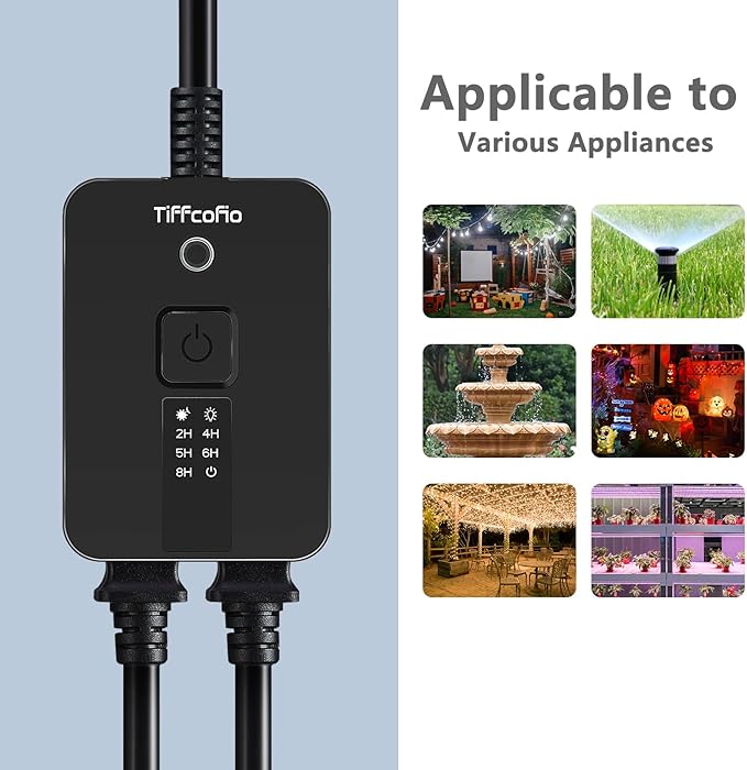 TiFFCOFiO Outdoor Timer Waterproof, Remote Control Dusk to Dawn Sensor Countdown, 100 ft Range, 2 Grouded Electrical Outlets for Home and Garden, 15A 1/2HP, Heavy Duty, ETL Listed (2 Packs)
