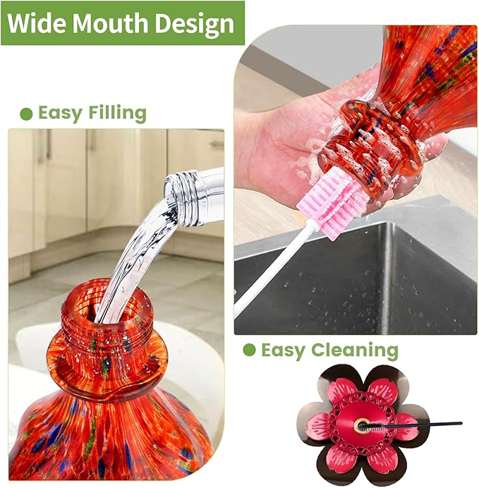 Hummingbird Feeder, BOLITE Glass Hummingbird Feeders for Outdoors Hanging, Hand Blown Twisted with Ant Moat and Five Feeding Ports, 24 Ounces, Leak Proof, Red, Gifts for Women Men, Gifts for Mom Dad