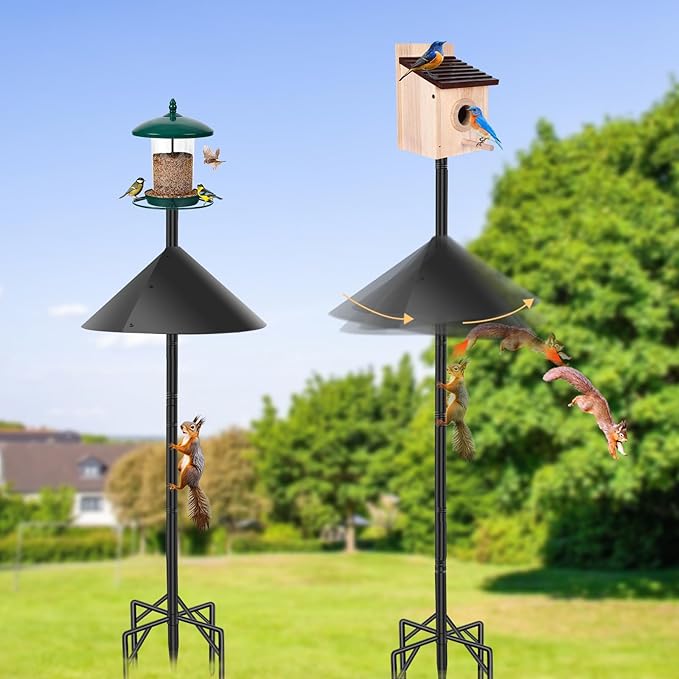 92 Inch Heavy Duty Birdhouse Pole with Squirrel Baffle & 5-Prong Base – Rustproof Birdhouse Stand for Bluebird Houses, Smart Bird Feeders & Weather Stations – Sturdy Design for Enhanced Bird Watching