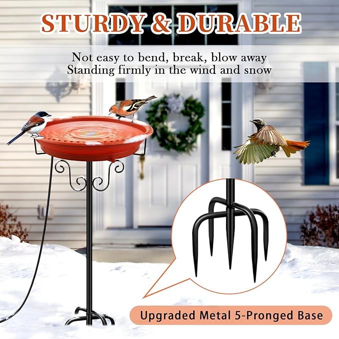Heated Bird Baths for Outdoors for Winter, Lovppy 100W Heated Bird Bath Water Heater with Thermostatically Controlled, Heated Bird Baths Bowl with Metal Stake for Outside Garden Patio Yard (Brown)