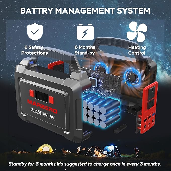 MARBERO Solar Generator 296Wh Portable Power Station with Solar Panel 60W Included Solar Power Bank with AC Outlets 300W Pure Sine Wave with Foldable Solar Panel Set for Camping Home Outdoor Emergency