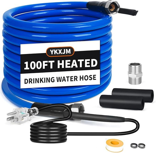 100FT Heated Water Hose for RV,Heated Drinking Water Hose with Thermostat,Lead and BPA Free,1/2" Inner Diameter,Temperatures Down to -40°F Self-Regulating White Appearance (100FT)