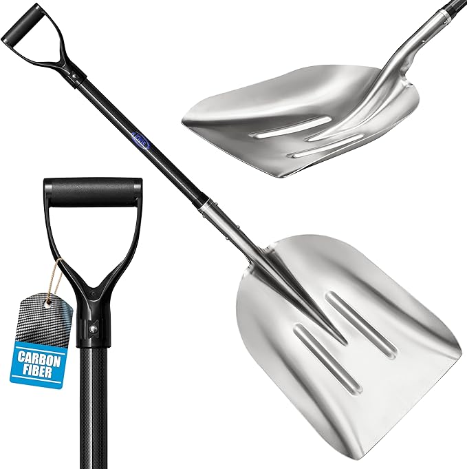 CKG Aluminum Metal Snow Shovel with Ultra Light Carbon Handle Snow Shovel for Driveway 14.5 -Inch Wide Aluminum Ergonomic Snow Shovel Winter Hand Tool for Snow Remover