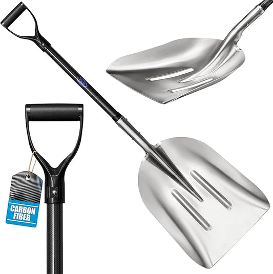 CKG Aluminum Metal Snow Shovel with Ultra Light Carbon Handle Snow Shovel for Driveway 14.5 -Inch Wide Aluminum Ergonomic Snow Shovel Winter Hand Tool for Snow Remover