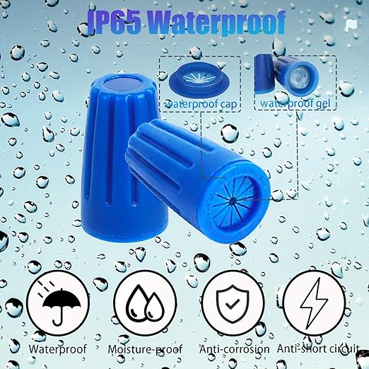30PCS Waterproof Wire Electrical Connectors 22AWG-12AWG, Outdoor Seal Electrical Twist Nuts Caps Cable Terminal Connector for Landscape Light, Irrigation Valves, Wet Location Installation, Blue