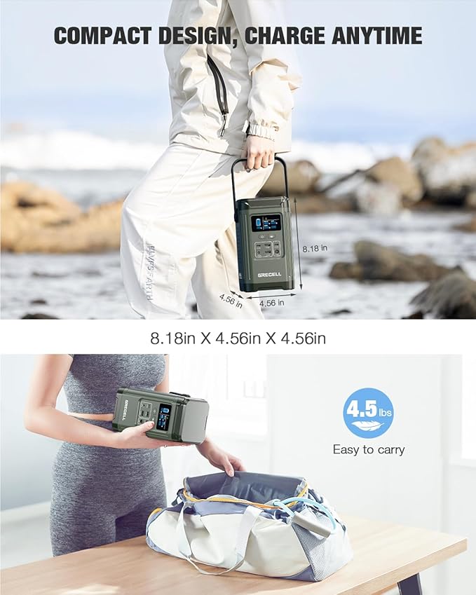 240W Portable Power Station 153.6WH Solar Generator, GRECELL LiFePO4 Battery Dual Way 100W PD Camping Power Bank with Integrated Stand for Outdoors Travel, Home Use(Wall Charger Not Included)