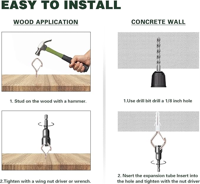 110 PCS Q-Hanger Hooks for String Lights, Ceiling Hangers for Plants & Wind Chimes, Christmas Decorations Outdoor Hooks Rose Gold