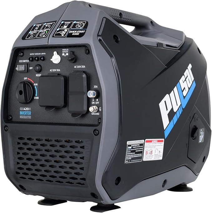 Pulsar 4,200W Portable Gas-Powered Quiet Inverter Generator for Home Emergency Backup, Parallel Capability, RV Ready, Long Run Time, GX420N