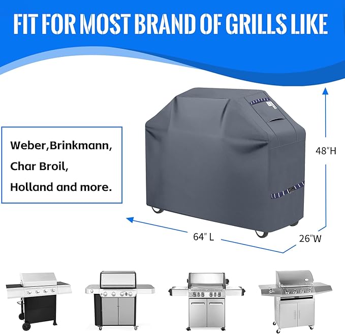Grill Cover 600D Heavy Duty, Universal Fit Waterproof BBQ Grill Protector with Adjustable Straps, Weatherproof Outdoor Oven Cover for All Seasons