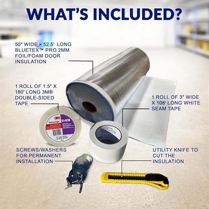BlueTex Roll Up Garage Door Insulation Kit for Cooling Down Metal Buildings – Easy to Install Complete Insulation for 2 Garage Doors Up to 10'x10' or Large Single Door (10'x10' - 2 Doors)