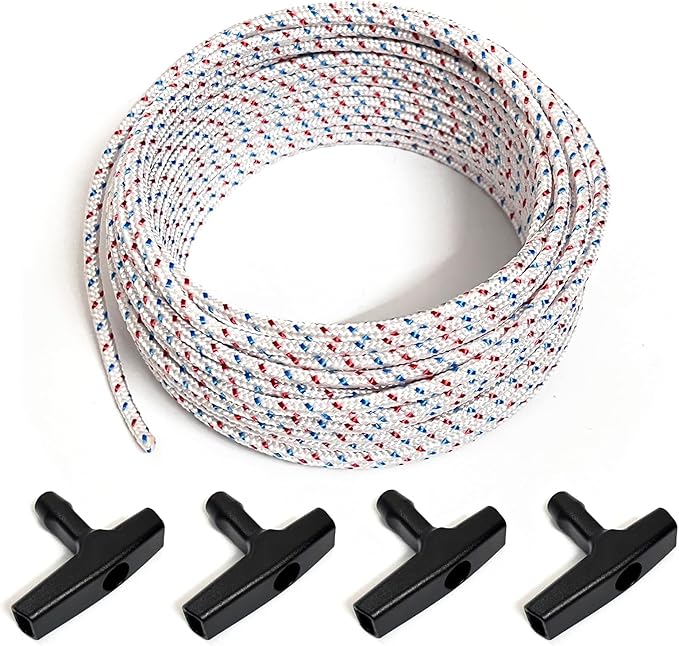 Heavy-Duty Pull Cord Rope Kit - 50Ft 4.0MM Lawn Mower Pull Cord Replacement, Starter Rope with 4 Universal Handles for Chainsaws, Snowblowers & Gas or Diesel Engines (for Briggs/Stratton/STIHL)