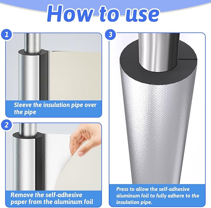 16 Pack Pipe Insulation Foam Tube, 3/4'' Self Adhesive Pre Slit Foam Pipe Covers Polyethylene with Aluminum Foil for Spigot, Winter Outside Pipes, Sprinkler, Water Heater Pipes Freeze Protection
