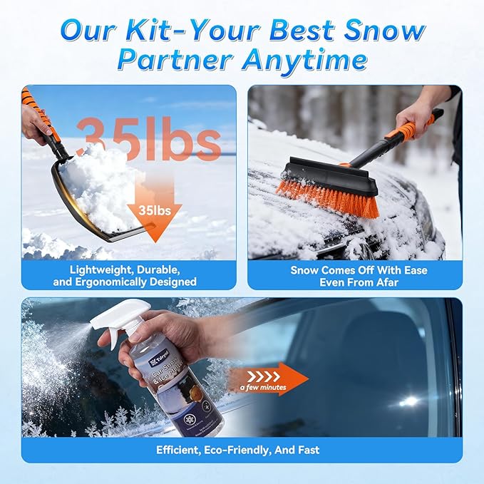 6-in-1 Car Snow Removal Kit with Windshield De-Icer | 40" Extendable Snow Brush & Ice Scraper, Detachable Snow Shovel, 180ยฐ Rotating Head, Foam Grip | Winter Windshield Cleaner for Cars, Trucks & SUVs