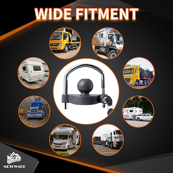 METOWARE Trailer Coupler Lock Universal Adjustable Heavy-Duty Steel Trailer Hitch Lock, Anti Theft Trailer Ball Lock Towing Lock for Towing Caravan Trailer Security Fits 1-7/8",2”, 2-5/16" Coupler