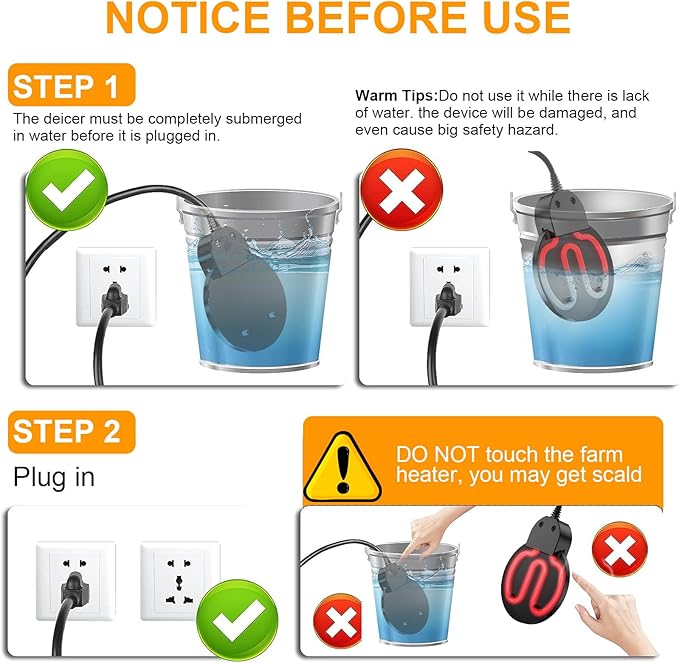 250W De-icer Submergible Bird Bath Heater Aluminum Cast for Livestock Poultry Horses, Cows, Birds, WildlifeDrinking Indoor Outdoors in Winter Birdbat