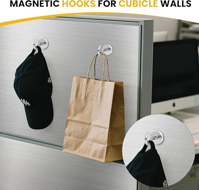 DIYMAG Magnetic Hooks for Hanging Cubicle Accessories, 30lbs 2025 Cruise Cabin Ship Essentials N52 Magnetic Hook Heavy Duty Strong Magnets Fridge for Classroom Beach Kitchen Grills 10 Pack Silver