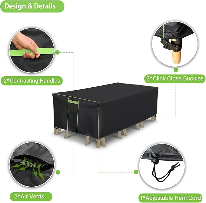 Patio Furniture Covers Waterproof, Heavy Duty 600D Outdoor Furniture Covers for Outside Sectional Sofa Set,Tear Resistance and Anti-UV, 98"L x 78"W x 32"H, Black with Green Piping