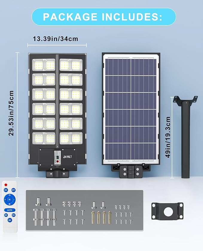 JAYNLT Y-9800W Solar Street Lights Outdoor,6500K Commercial Parking Lot Lights Dusk to Dawn, Waterproof Solar Security Flood Lamps with Motion Sensor and Remote for Yard, Garage, Driveway