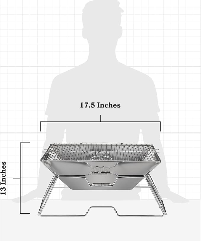 Quick Grill Large: Portable Camping Charcoal Grill with Carrying Bag for Backpacking / 304 Stainless Steel Grill/Outdoor Stove Burner/Hiking Travel Picnic BBQ
