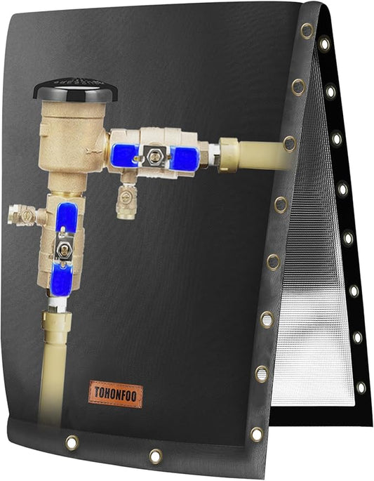 2-Way Opening Backflow Preventer Pipe Insulation Cover (5F) - Irrigation Sprinkler Valve and Water Well Pump Protection - Sturdy 5 Layers for Winter Freeze (18" W x 34" H, Black)