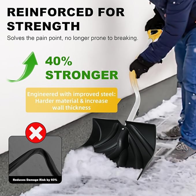 Snow Shovel for Driveway Ergonomic Design 17” Reinforced Heavy Duty Snow Removal Easy Assembled Tool in Winter Snowy Day for Garage Car Parking Port Workshop Barn