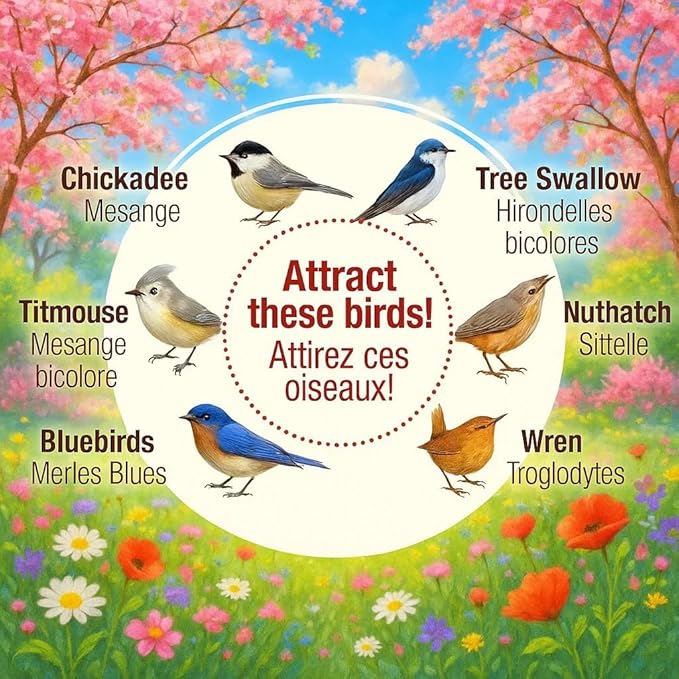 2PK Cedar Bluebird House, Wooden Bird House for Outside, 1.5" Entrance Hole Size, Stainless Steel Entrance Hole Protector, Silver Metal Roof, Colorful Garden Decorative, Pole Mountable (Yellow+Red)