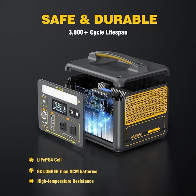 VTOMAN Jump 600X Portable Power Station with 110W Solar Panel, 600W/299Wh LiFePO4 Battery Solar Generator with 600W Constant-Power, PD 60W Type-C, Capacity Expandable 939Wh for Camping, Home Backup