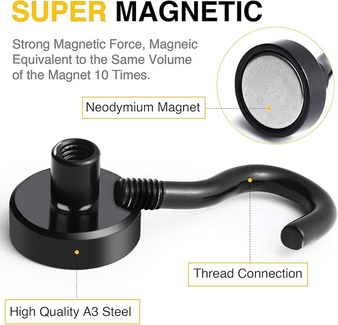 DIYMAG Magnetic Hooks for Hanging Cubicle Accessories, 30lbs 2025 Cruise Cabin Ship Essentials N52 Magnetic Hook Heavy Duty Strong Magnets Fridge for Classroom Beach Kitchen Grills 10 Pack Black