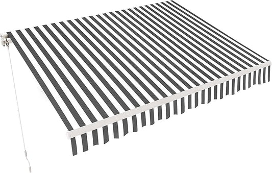 MCombo 11.5x9.5 Feet Manual Retractable Patio Door Window Awning Sunshade Shelter Outdoor Canopy, 1210 (Grey with White Stripes, 11.5'(L) x 9.5'(W))