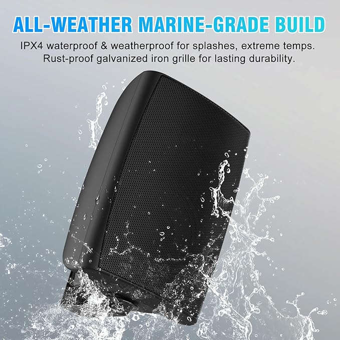 STUDIOFINIX 8-Inch 600W Passive Outdoor Speakers, IP44-Rated Waterproof, Wired Connection, Wall-Mountable All-Weather Speakers for Patio, Indoor, Deck, Yard (1 Pair, Black)