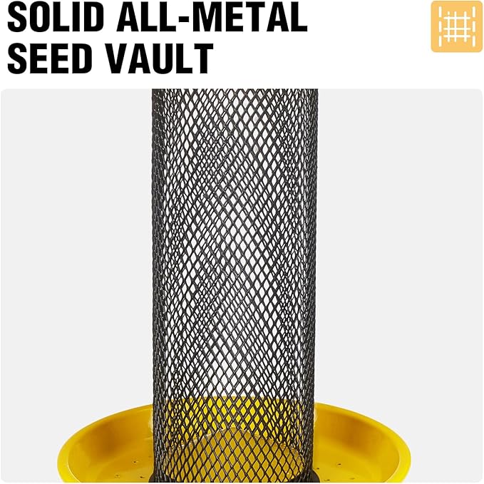 Veehoo Tube Bird Feeders for Outdoors Hanging-Finch Feeder for Nyjer Thistle Seed, Mushroom Metal Mesh Bird Feeder for Outside Hanging, Yellow