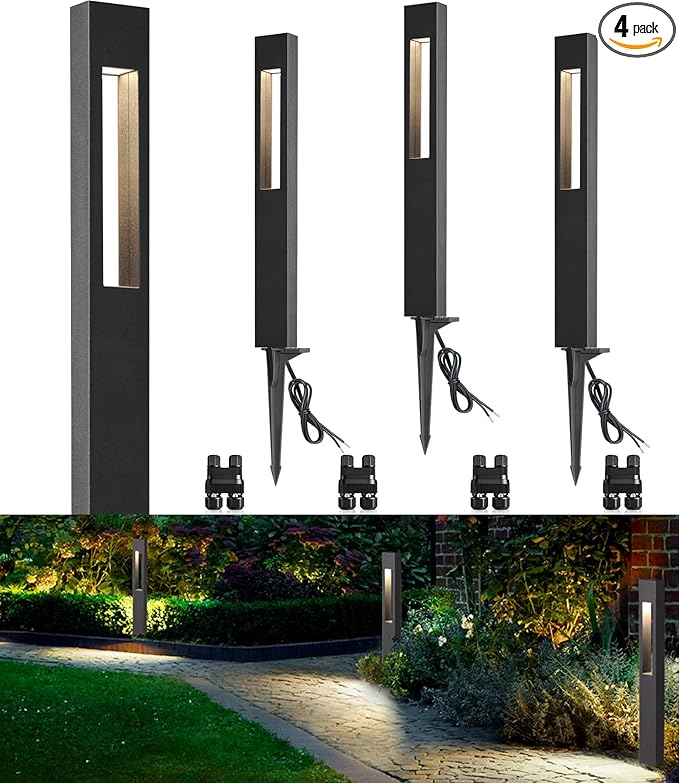 SUNVIE 3W Low Voltage Pathway Lights 3000K LED Low Voltage Landscape Lights 12V Waterproof Landscape Path Lights Low Voltage Landscape Lighting for Walkway Yard Backyard Garden ETL Listed Cord, 4 Pack