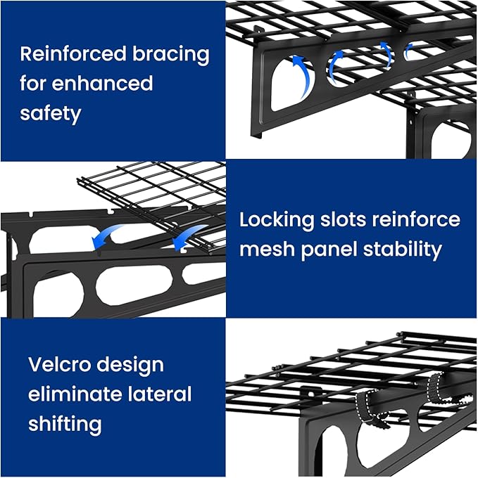 FLEXIMOUNTS 2x4ft Garage Shelving Wall-Mounted, 1-Pack Heavy-Duty Wall Shelving, Holds Up to 200 lbs, Garage Storage Rack for Organization & Storage Bins, Black