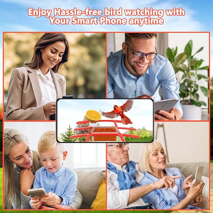 2.5K Smart Bird Feeder with Camera, 5GHz &2.4GHz Birds Watching Camera with AI Identify Bird Species, Outdoor Birds Feeder House with Solar Panel for BirdLovers (Red)