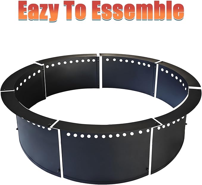 SoulMate Outdoor 45-Inch Outer/39-Inch Inner Fire Pit Ring Smokeless,Duty Solid Metal Steel Round Firepit Rim Insert for DIY Fire Pits, Outdoor Above or In-Ground, Camping Garden Patio Backyard.