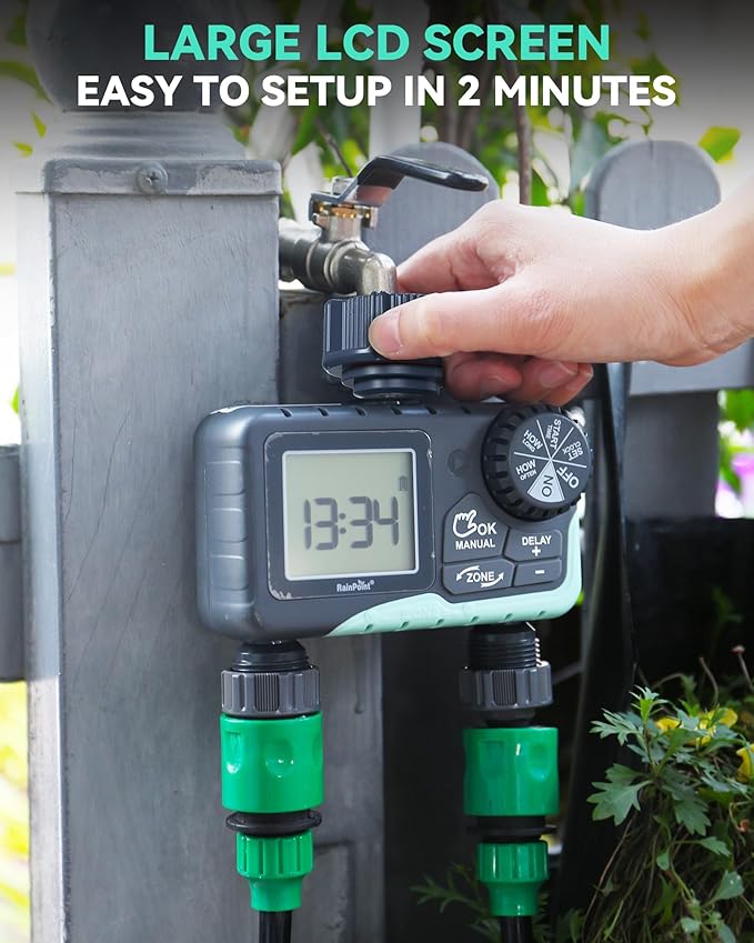 RAINPOINT 2 Zone Sprinkler Timer - 2pcs Water Timer for Garden Hose with Rain Delay/Manual Watering/Automatic Irrigation for Yard Lawn