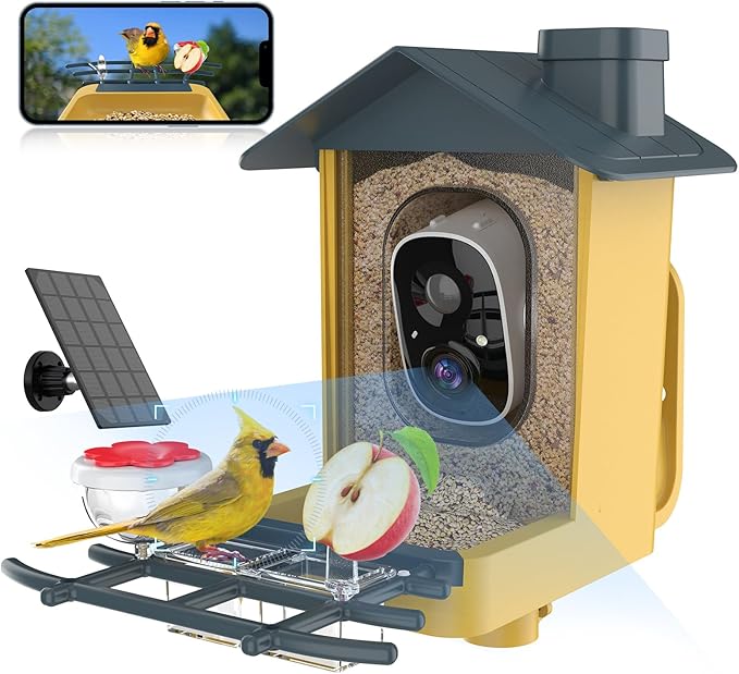 Bird Feeder with Camera - Smart Bird Cam with AI Identify BirdSpecies, Auto Record BirdVideo, Instant Notifications, 2K Video Live Stream Camera with Solar Panel for Birds Lover