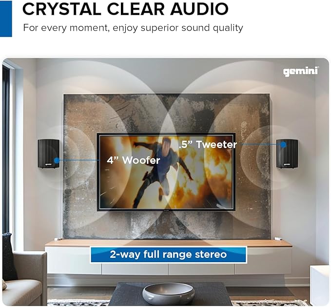 Gemini Sound GHSI-W400BT 4" Outdoor Bluetooth Speakers – Wired Powered IP44 Waterproof Wall Mount Pair, Rust-Proof Aluminum Grills, Expandable to 16 Speakers, Compact Full-Range Stereo (Black)