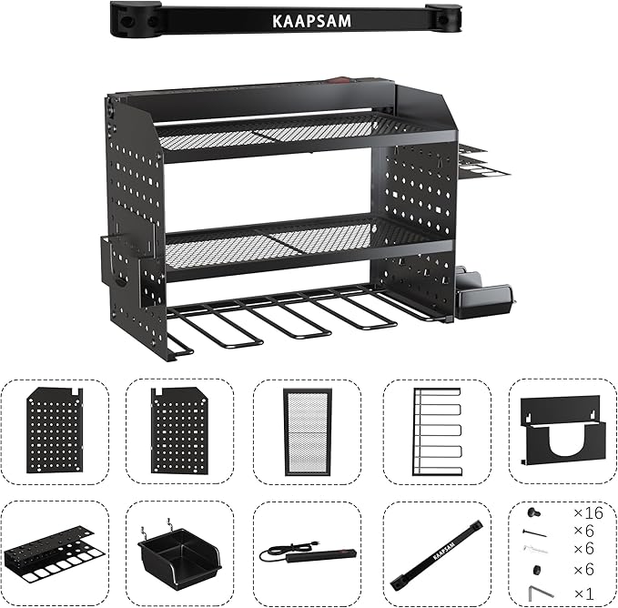 Power Tool Charging Station,Garage 4 Drill Power Tool Wall Organizer,Metal Tool Storage Rack,Cordless Drill for Garage Organization,Gifts for Men Dad Husband (Tool Holder + Magnetic Strip)