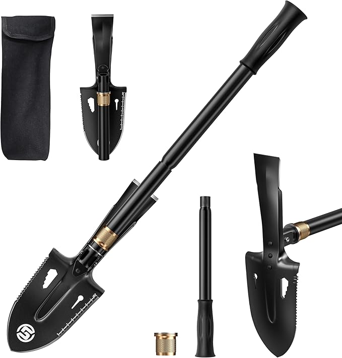 SUNPOW Shovels for Digging, Camping Shovel, Portable Shovel for Gardening, Digging, Metal Detecting, Hiking, Car Emergency - Multifunctional Lightweight Outdoor Shovel